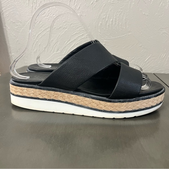 Franco Sarto Titan Black Leather Slip On Platform Slide Sandals Espadrilles 9 - Picture 3 of 7